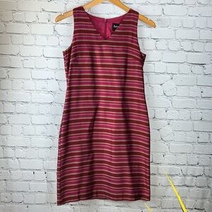 RUSSELL KEMP Striped V-Neck Sheath Dress in Raspberry & Red, Size 6P